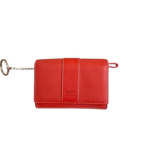 Coach Vintage Red Leather Card Holder With Key Ring